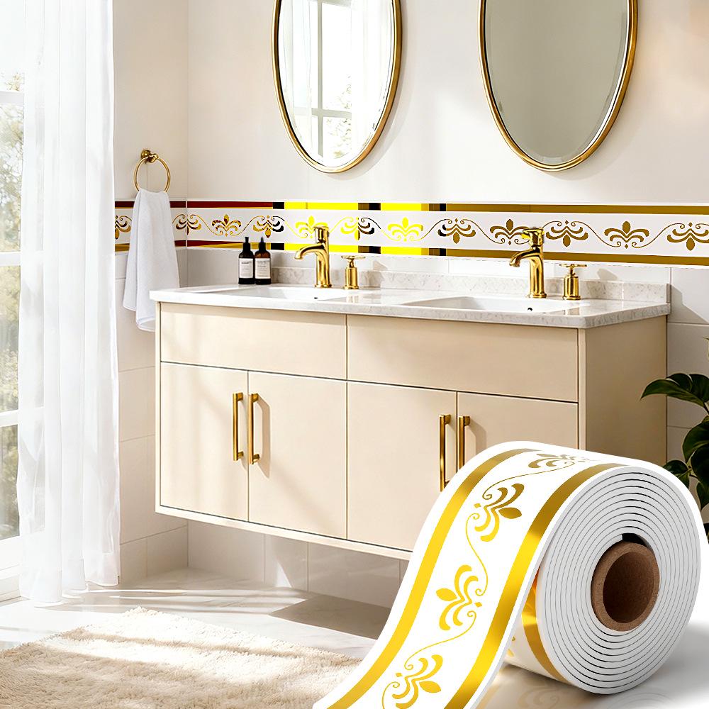 Thickened Waterproof PVC Self-Adhesive Tile-Look Baseboard Sticker