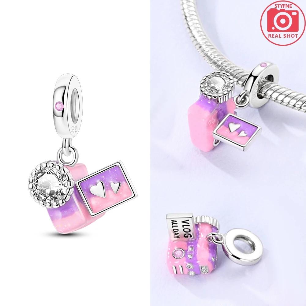 

Authentic Original Charm Bead Components Copper Metal White Zircon Pink DV Camera Bead Components Compatible With Charm Bead Component Plata