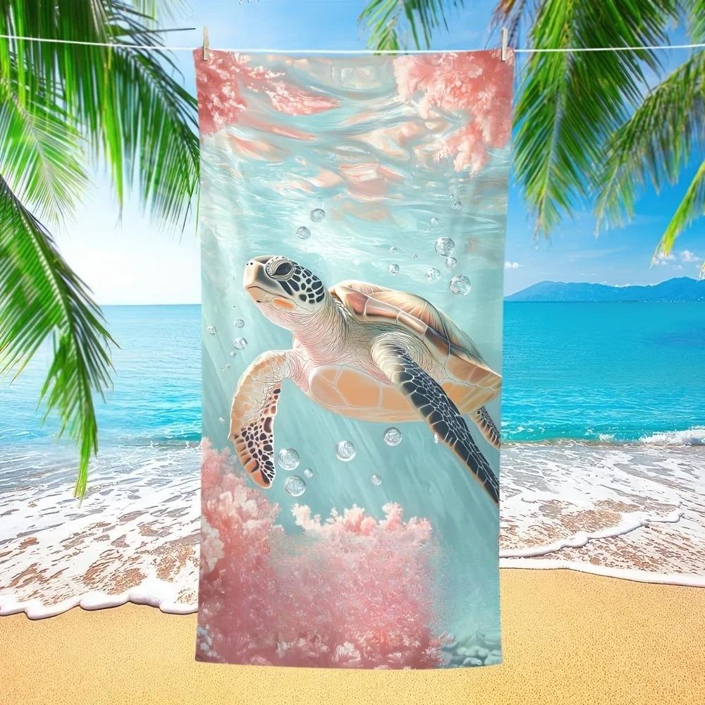 Personalisierbares Meeresschildkröten Strandtuch Mikrofaserhandtuch Schnelltrocknend Super Saugfähig Anti-Sand Hibiskusmuster Für Strandtuch