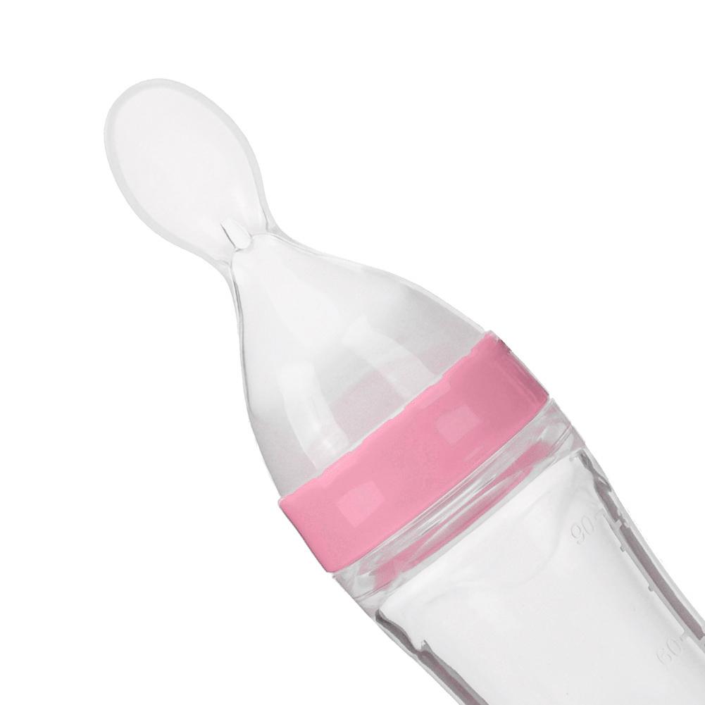 90ml Silicone Baby Toddler Feeding Bottle with Spoon   Food Cereal Squeeze Feeder