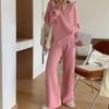 Half zipper casual style two-piece set women's autumn and winter new large size wide-leg pants knitted sweater set