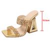 Fashion Super High Heels Gold Sequined Sandals Women Strange Heeled Summer Fashion Square Toe Slides Woman Party Wedding Gladiator Shoes
