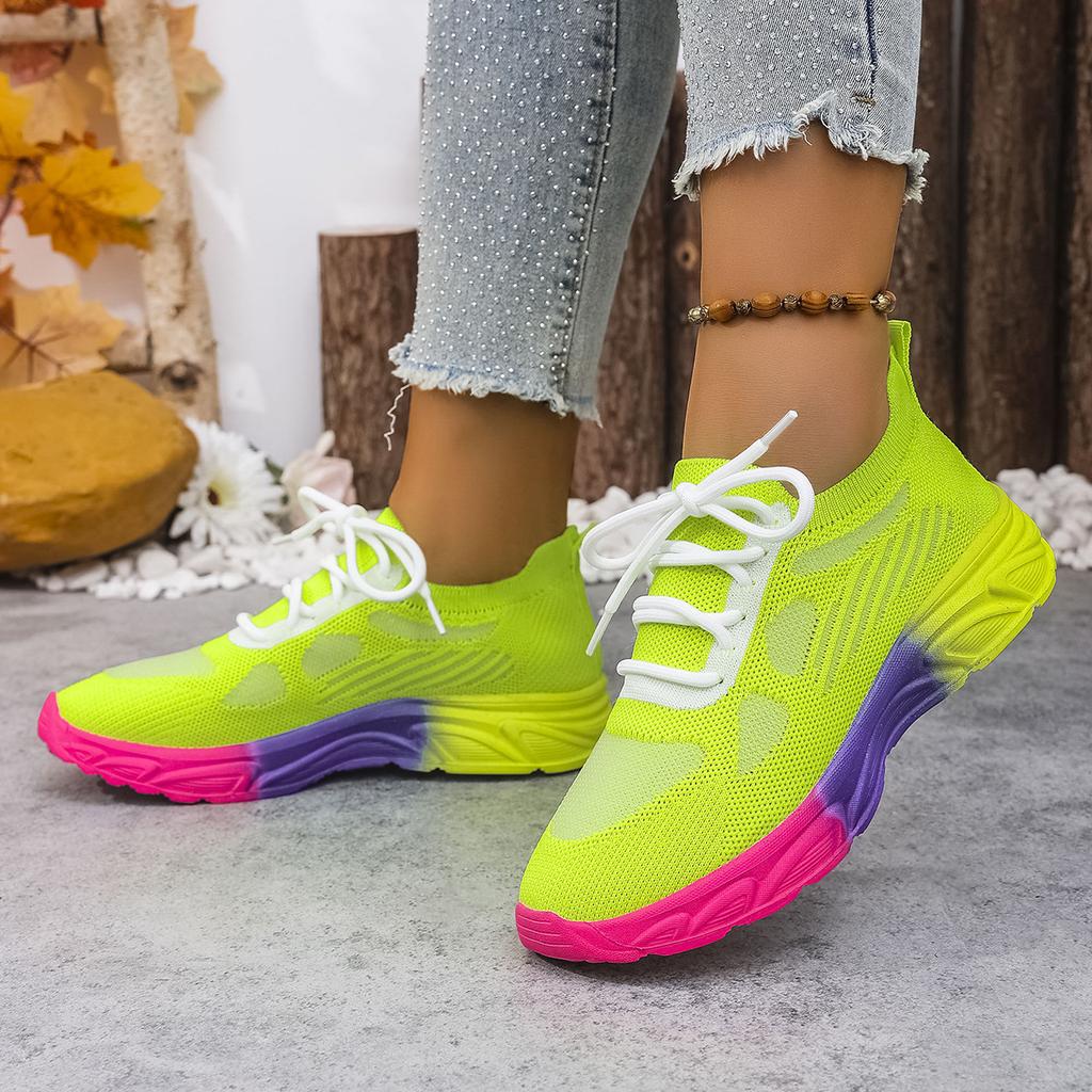Fashion Women's Sneakers Casual Mesh Hollow Breathable Lace Up Light Rainbow Bottom Comfort Sport Shoes Sneakers Women Zapatillas Mujer