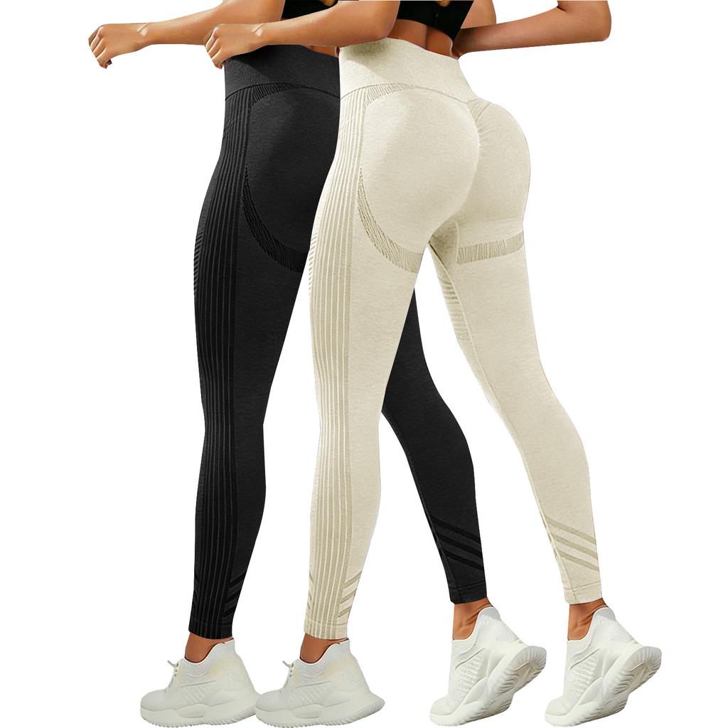 2 Piece Seamless High Waist Stretch Yoga Pants for Women Elastic Sports Leggings Body Contour Outdoor Running Trousers