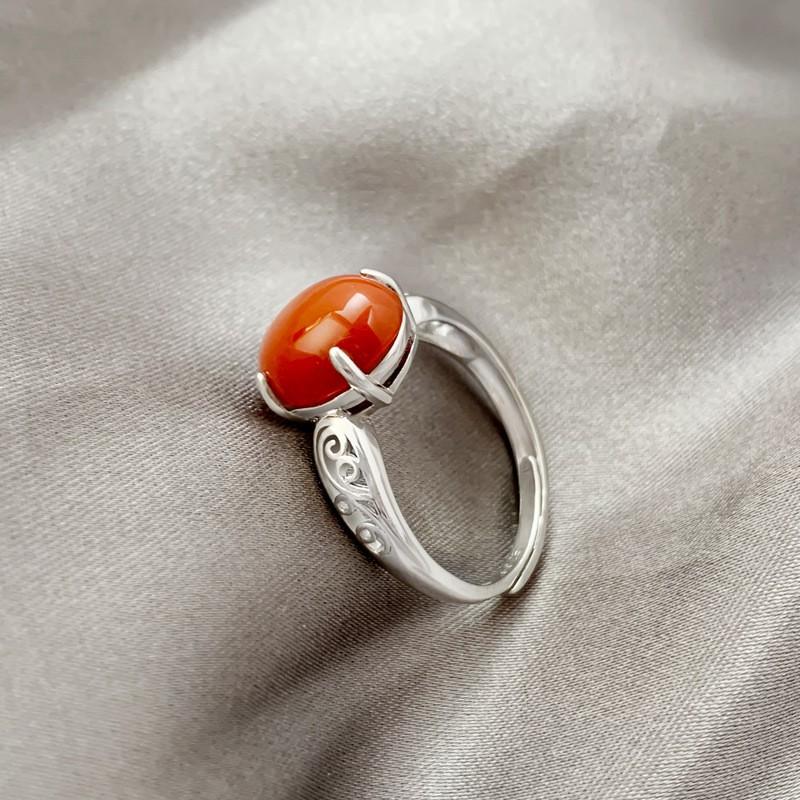 Adjustable Vintage Style Red Agate Ring Women Men Geometric Minimalist Boho Jewelry