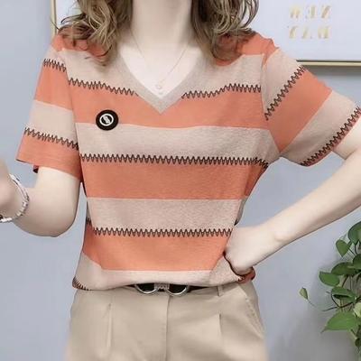 Korean Fashion Printed Short Sleeve T-shirt for Female Summer Women's Clothing All-match Casual Round Neck Tops Pullovers