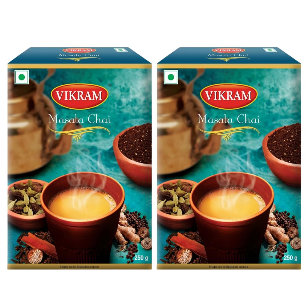 Vikram Masala Chai Tea | Spiced Black Tea Blend With Cloves, Ginger, Cinnamon, Black Pepper & Cardamom | Aromatic & Bold Brew | No Added Es