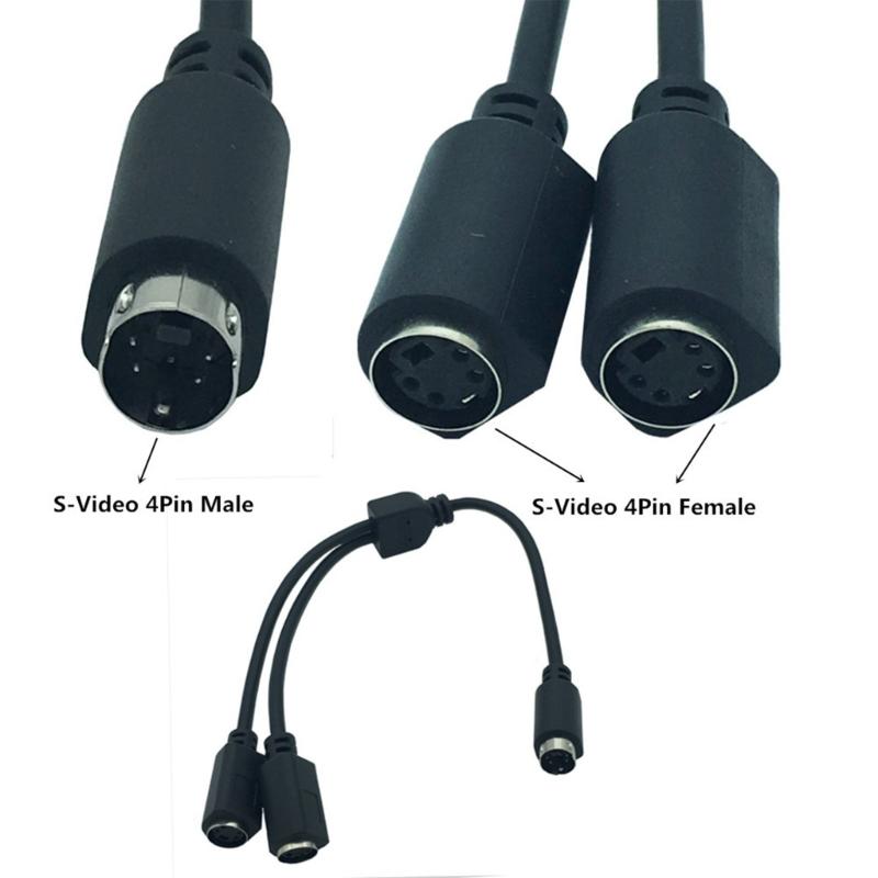 S-Video 4 Pin Mini DIN Y Splitter Connectors Cable Extension Cable 4 Pin S-Video Male to 2 Female Splitter for TVs VCRs