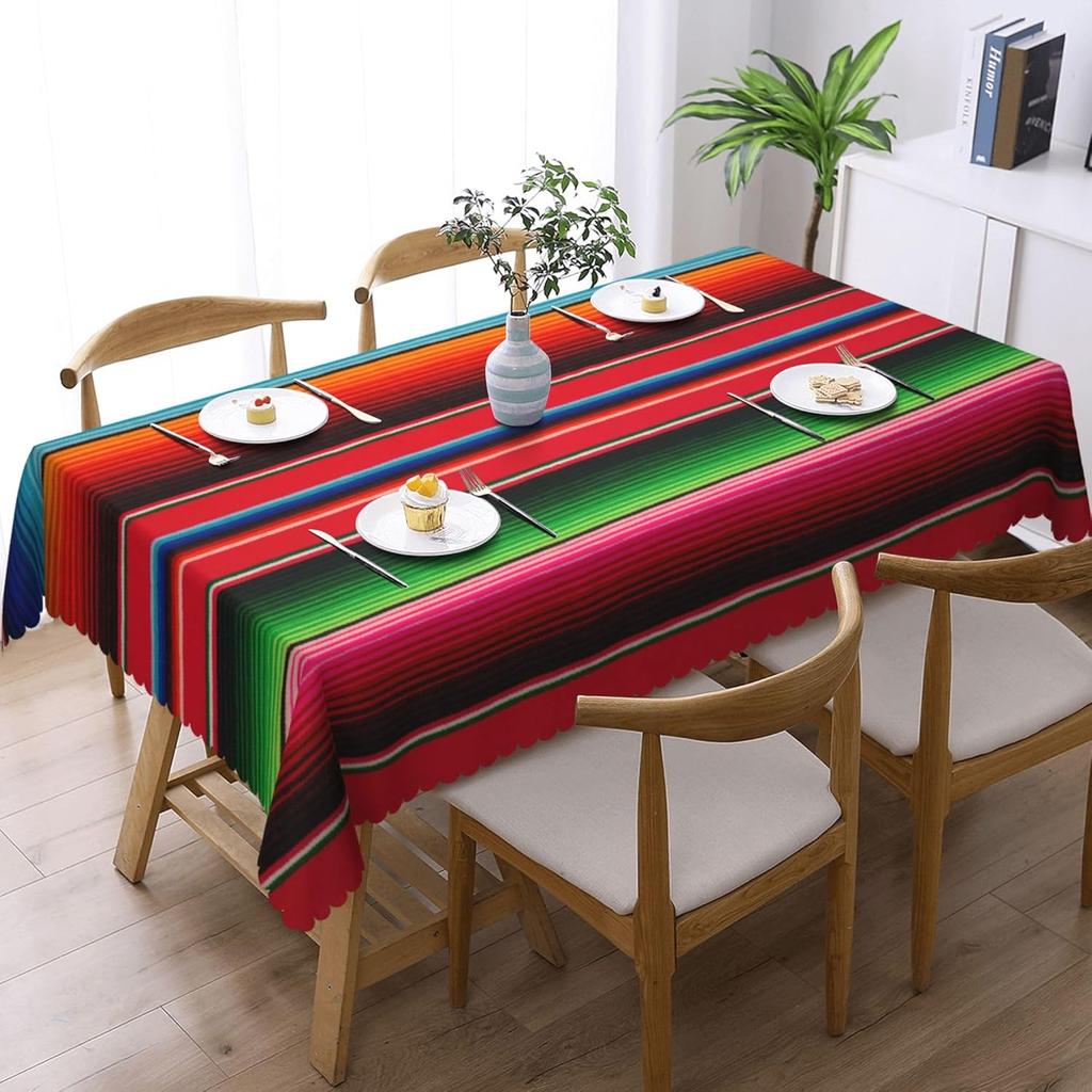 Mexikanische bunte Streifen wasserdichte Tischdecke für Tischdekoration waschbare Küchentischdecke Esstischdecke Tag der Toten Dekorationen