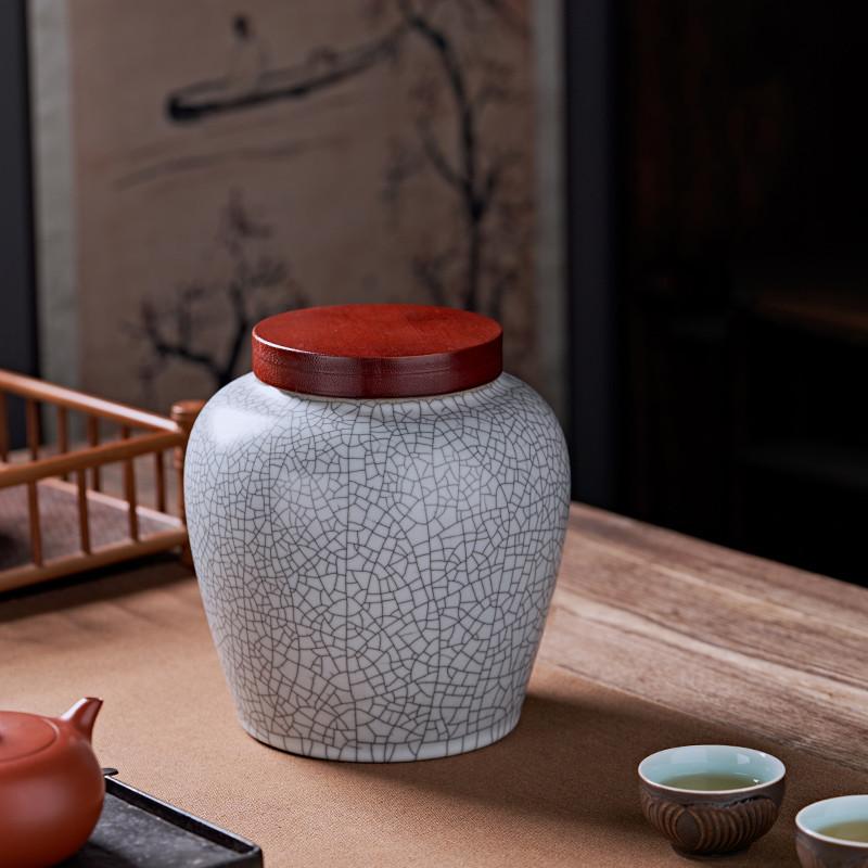 Caddy de Té de Cerámica con Craquelado de Hielo Estilo Chino Multifunción para el Hogar Oolong Tieguanyin Tarro Sellado Bote de Café Organizador de Especias