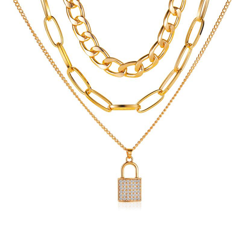 European & American Punk Style Multi-Layer Necklace with Lock Pendant