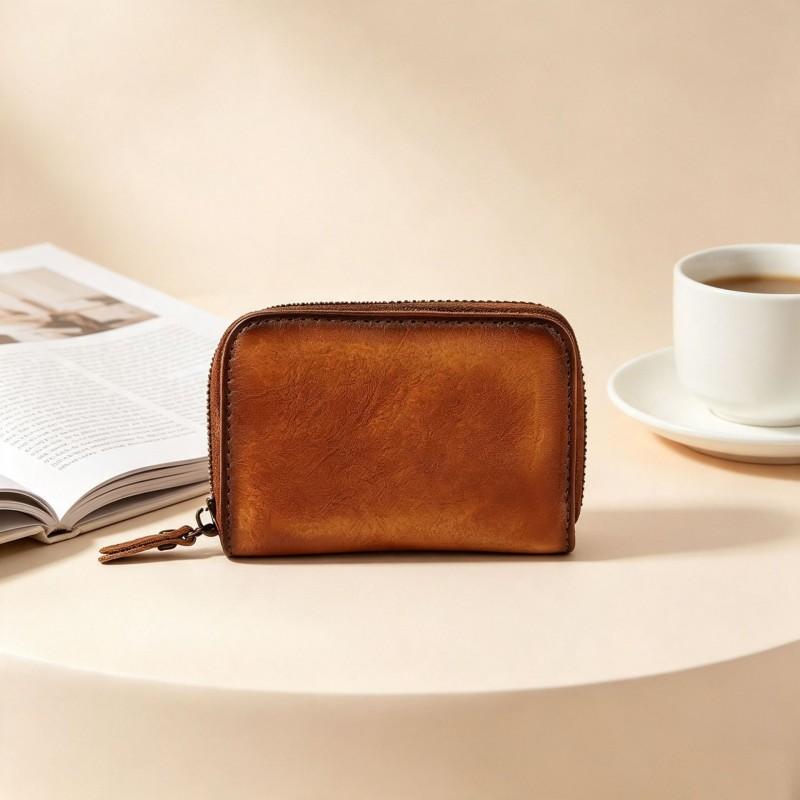 Genuine Leather Mini Card Holder Wallet Men Women Slim 2-Fold RFID-Blocking Case With Multiple Slots