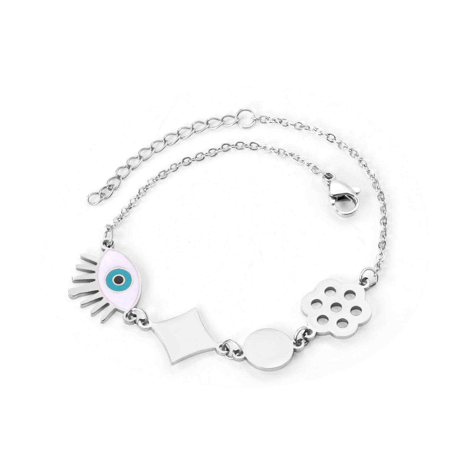 

LUXUSTEEL Stainless Steel Blue Evil Eye Crystal Pendants Bracelet for Women Cuban Link Chain Bracelet Bling Fashion Jewelry Gift