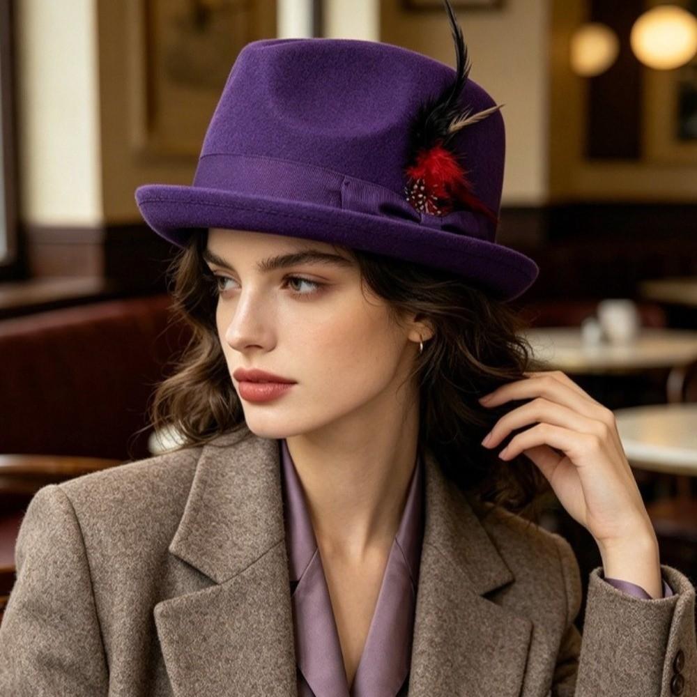 Verkleidungs Fedora Hut Kurzer Schirm Wolliger Jazzhut Retro Party Filzhut für Damen Herren