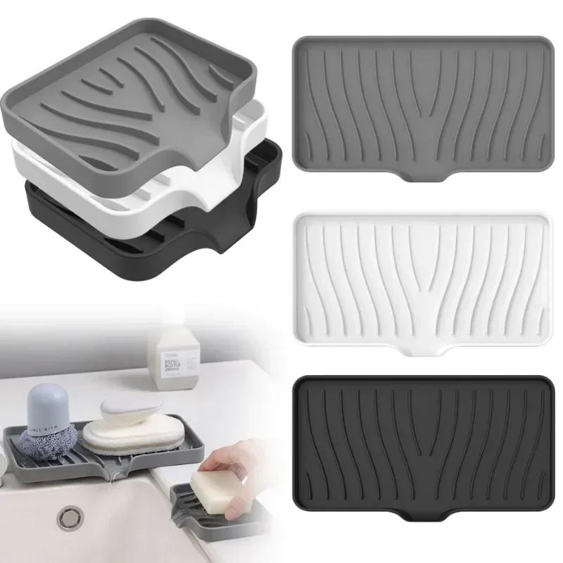 New Silicone Faucet Mat Kitchen Sink Tray Soap Dispenser Sponge Drain Pad Sink SplashDrying Mat Countertop Storage Tray SoapTray