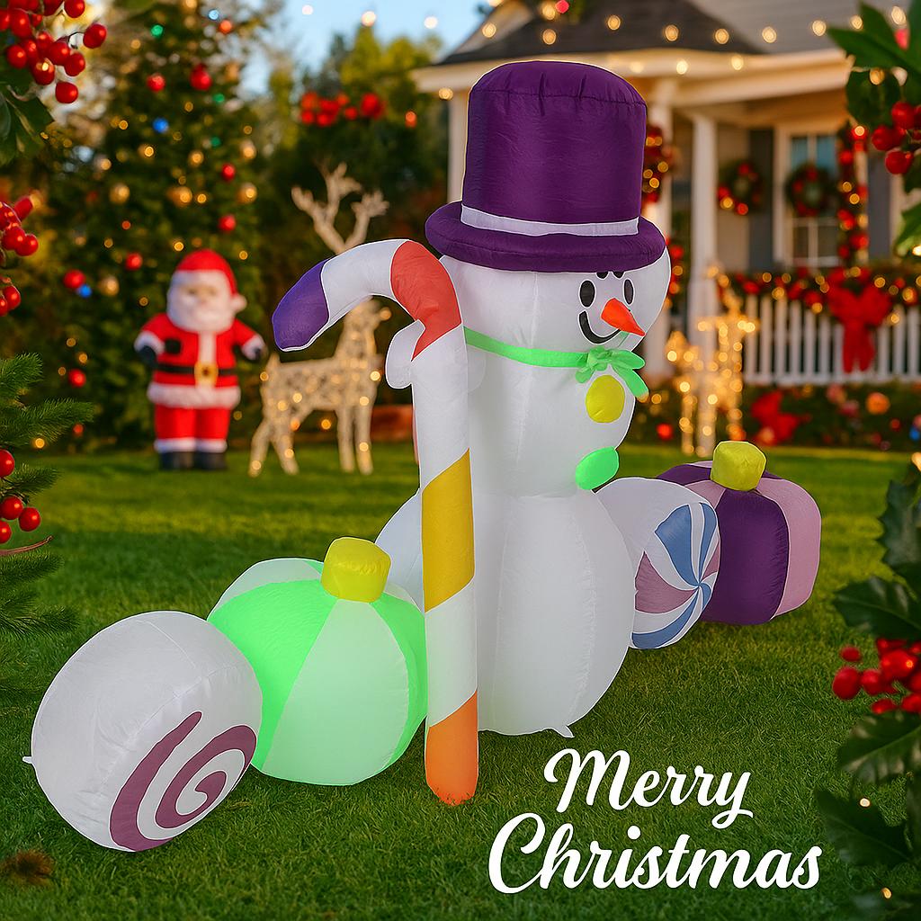 5.91FT Inflatable Toy Snowman Candy Decoration Xmas Yard Lawn Home Party Decor Ornament With LED Lit Christmas Supplie Gift
