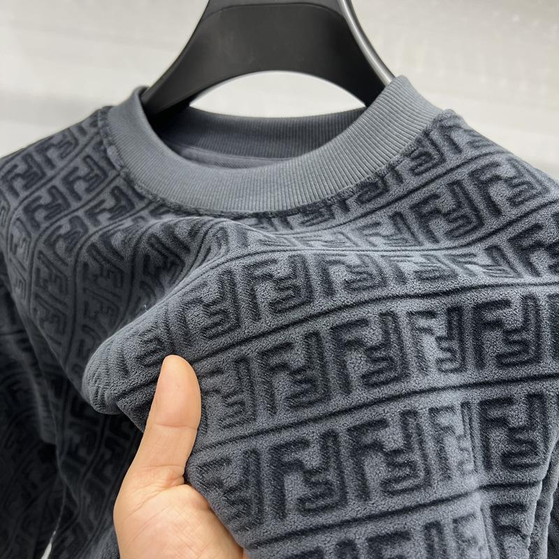 Men's Jacquard Design Round Neck Long Sleeve Warm Hooded Sweater