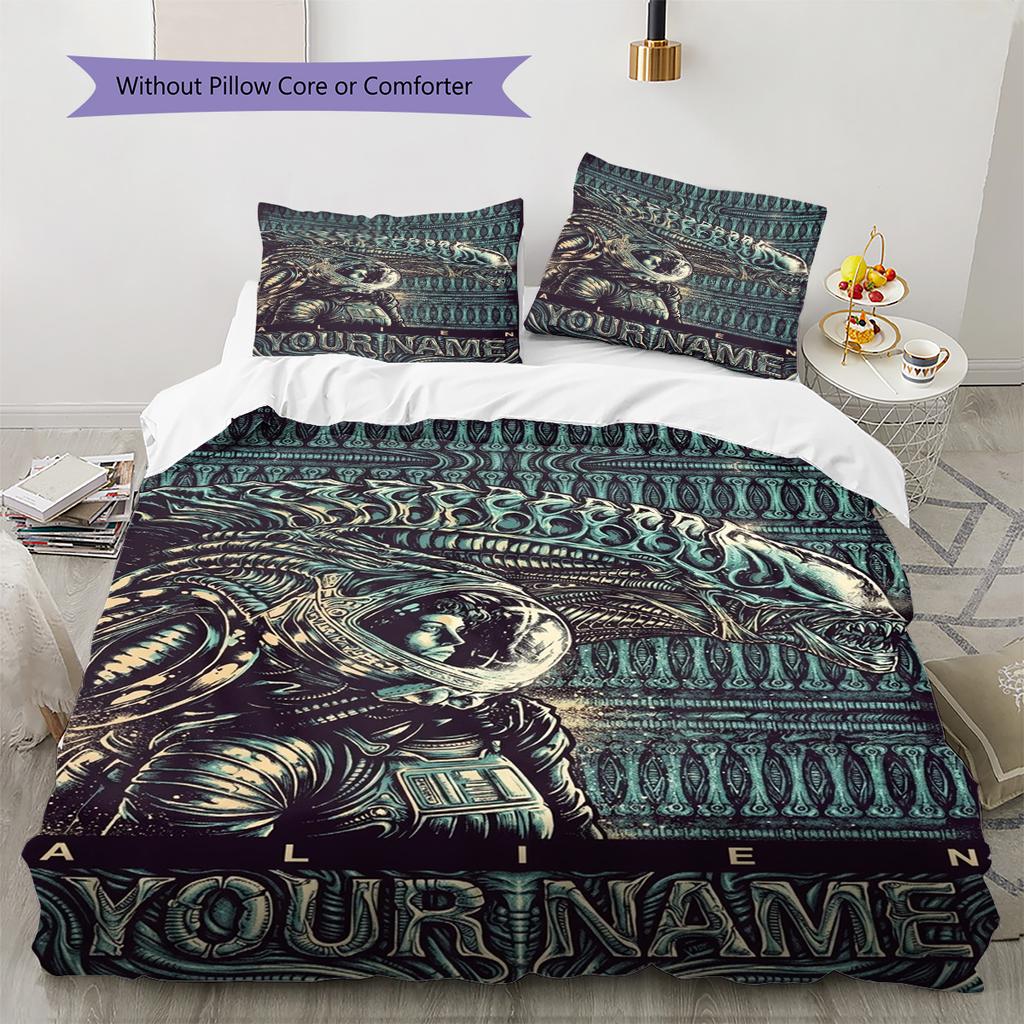 Name Custom Aliens Pattern Bedding Set Quilt Cover Pillowcase Home Decor Gift (1 * duvet cover + 2 * pillowcase, without core)