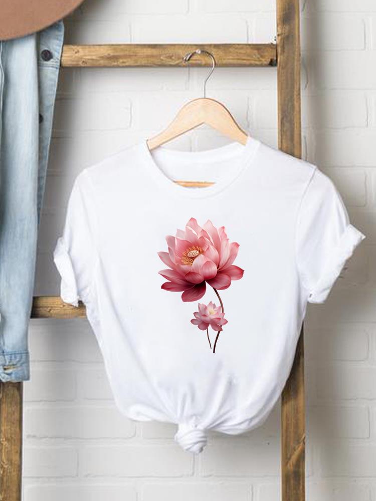 (Asian Size) lovely flower cute 90s  Print Female Women printing Fashion Tee Top Clothing T Shirt Woman Short Sleeve Graphic T-shirts