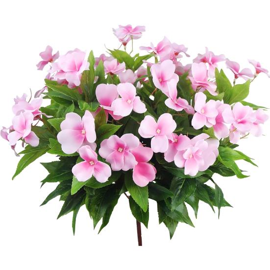 Artificial Impatiens Bunch UV Resistant Faux Flowers Low Maintenance Fake Impatiens Bouquet for Indoor Vase Planters Balcony Decorations