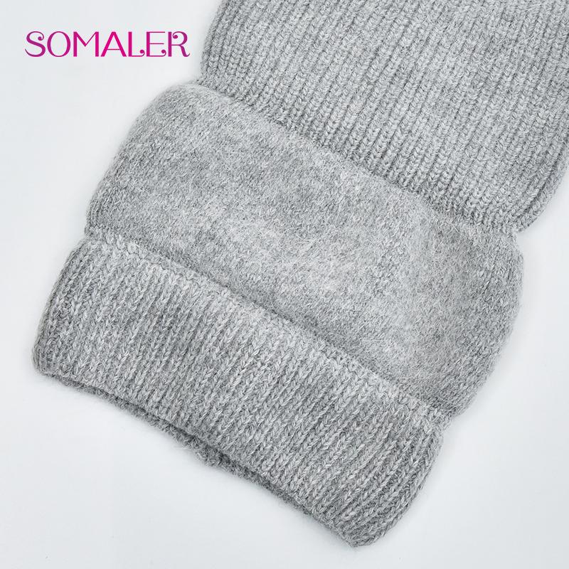 SOMALER Căciulă groasă, călduroasă, pufoasă, din lână angora pentru femei, cu design tricotat cu urechi de pisică, căciulă de iarnă la modă și confortabilă