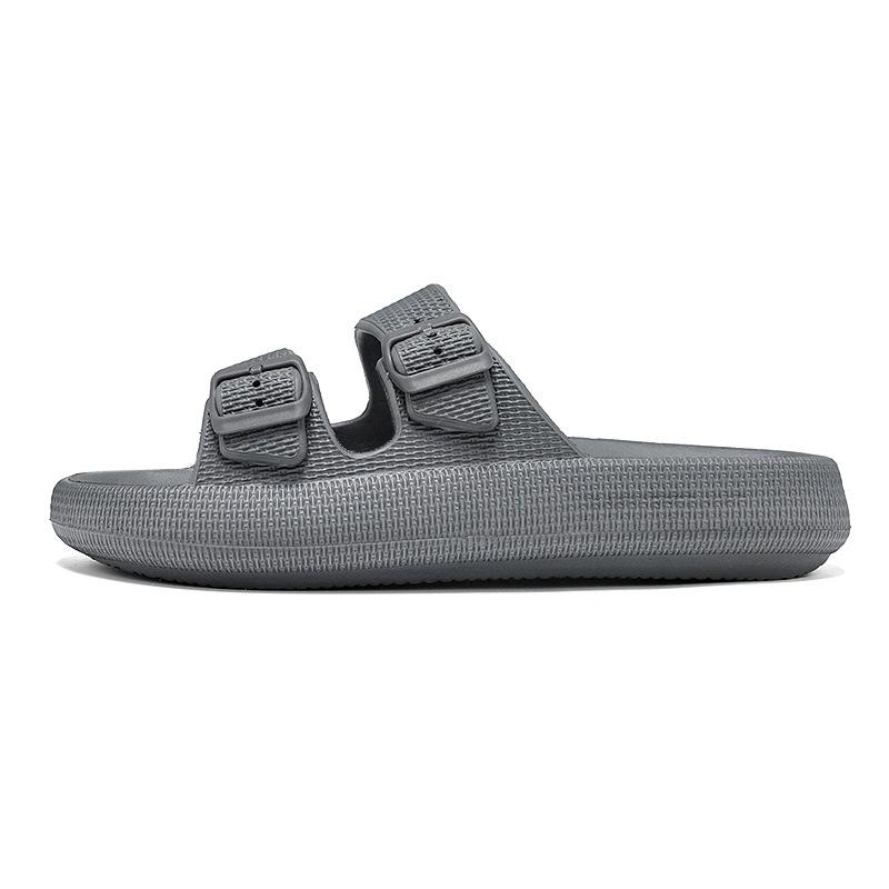 Comemore Dicke Plateausandalen Strandschuhe Badeslipper Weiche Herren Flache Pantoletten Damen Hausschuhe Verstellbare Schnalle Übergröße 47 48-49 graue
