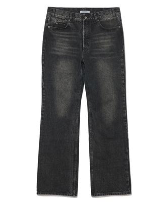PARTIMENTO [14Oz] Straight Flare Denim Pants Faded Black