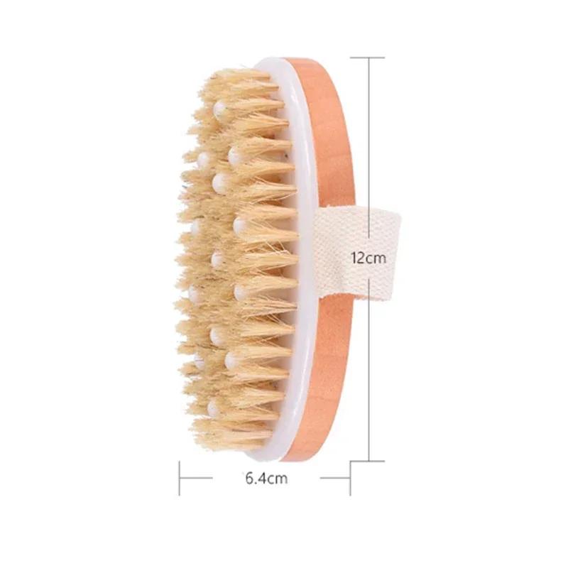 Body Brush Natural Boar Bristle Organic Dry Skin Body Brush Massager Bamboo Wet Back Shower Brushes Exfoliating Bathing Brush