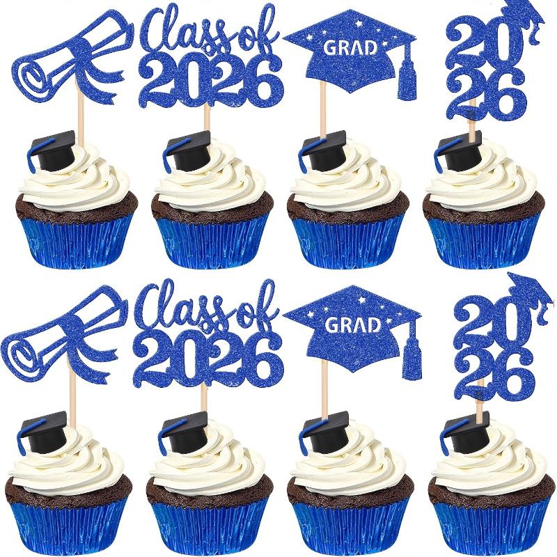 12Pc Class Of 2026 Graduate Cake Topper Mortarboard Congrats Graduation Cupcake Topper Party Baking Supplies Dessert Decoration