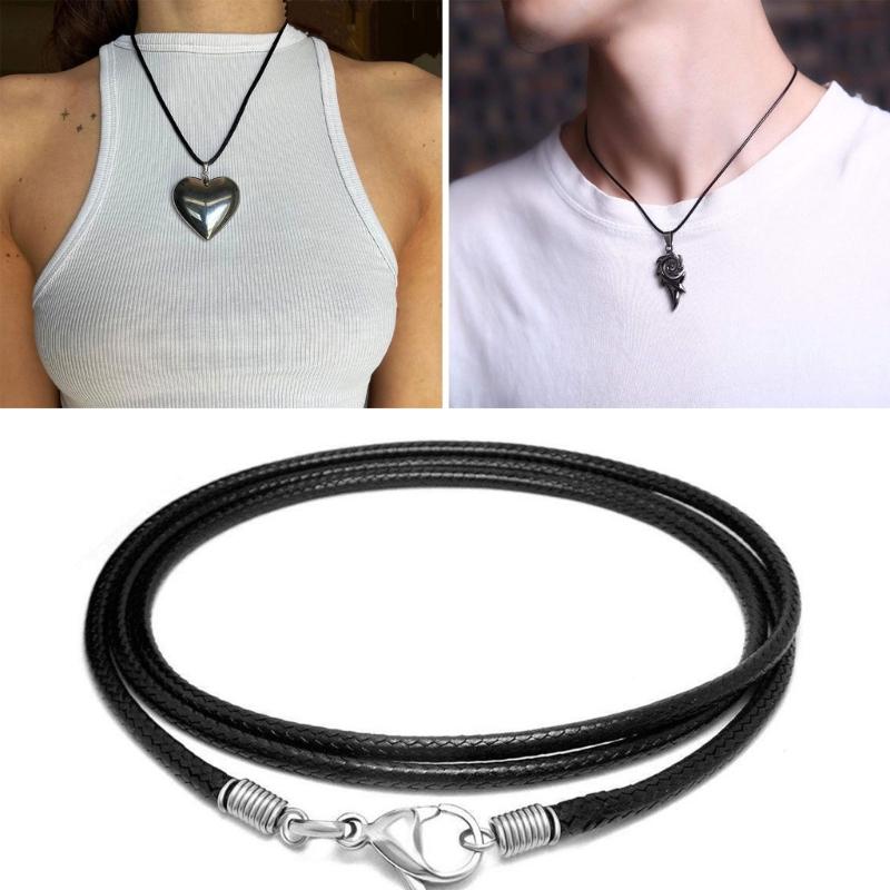 Black Leathers Necklace Cord with Stainless Steel Clasps for Necklaces Pendant Bracelet String Rope DIY Jewelry Making