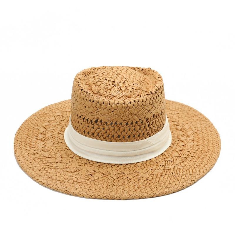Summer Retro Flat Top Top Top Hat, Seaside Vacation Travel, Sun Protection, Sun Hat, Hand-woven Straw Hat
