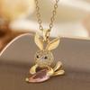 A Rabbit Necklace Pendant Holding A Carrot Made Of Copper And Inlaid With Zircon Series Fashionable And Simple