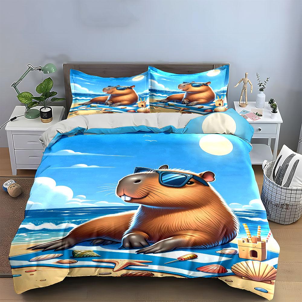 Cool Capybara Beach Bedding Set Bedding Duvet Cover Set Duvet Cover Pillowcases (1 * Duvet Cover 2 * Pillowcases, without duvet insert)