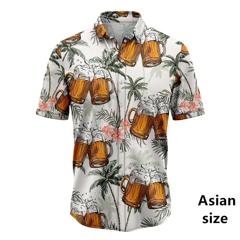 Beer Graphic Harajuku Shirts For Men 3D Print Short Sleeve Tees Summer Hawaiian Holiday Style Button Up Tops Woemn Lapel Shirts