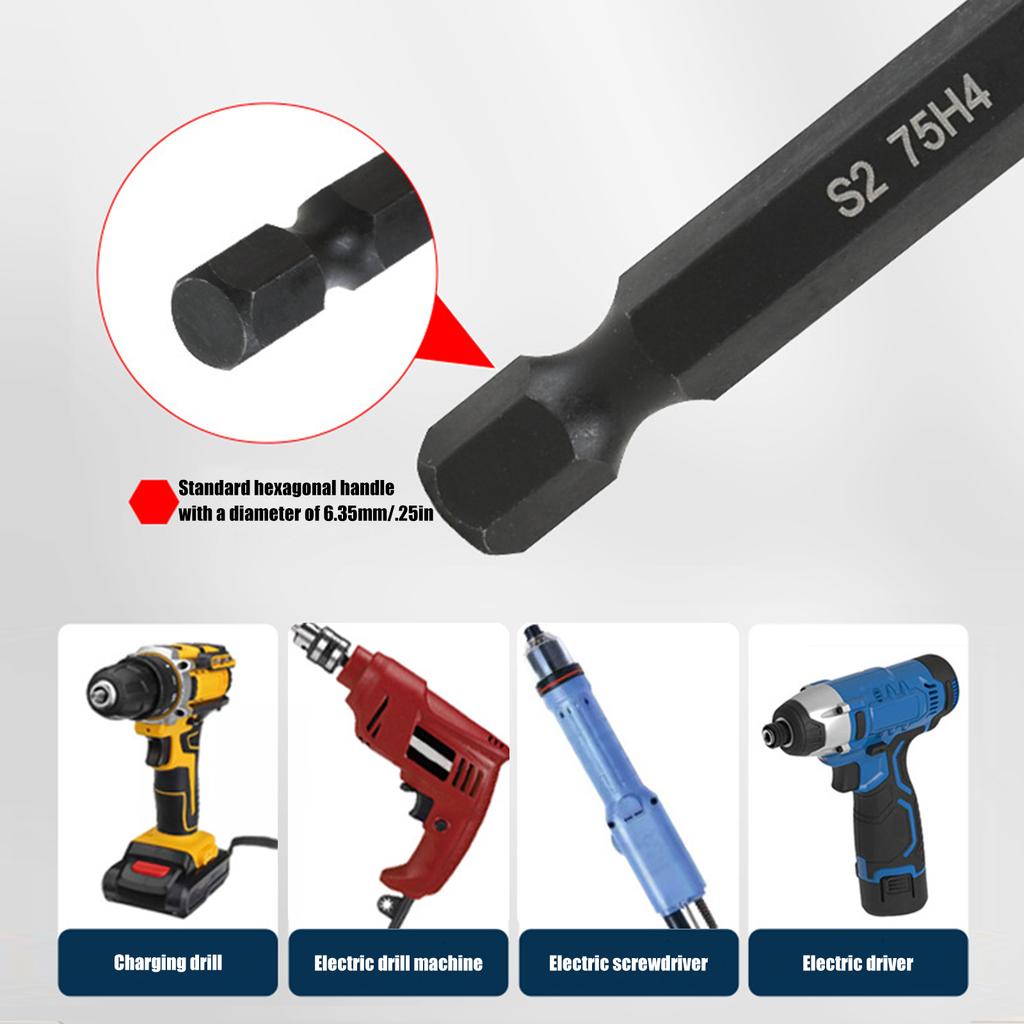 9Pieces Magnetic Tip Long Hex Head Allen Wrenches Drill Bit Set H 1.5 to H10 Impact Screwdriver Bit with 1/4Inch Shank