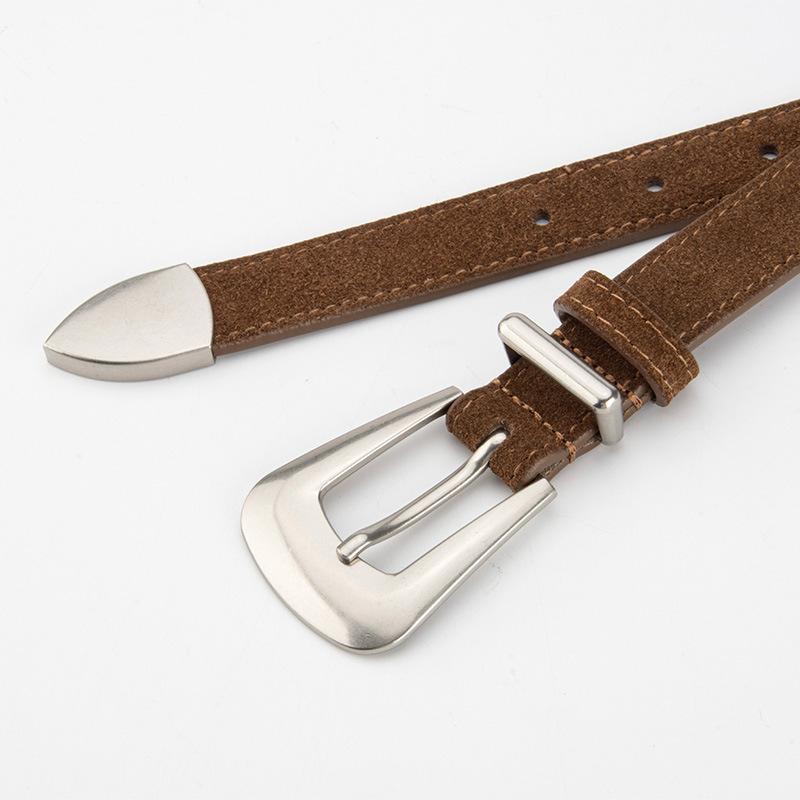 Ladies Belt Silver Needle Buckle Frosted Velvet Retro Jeans Decorative Premium Leather Belt Women