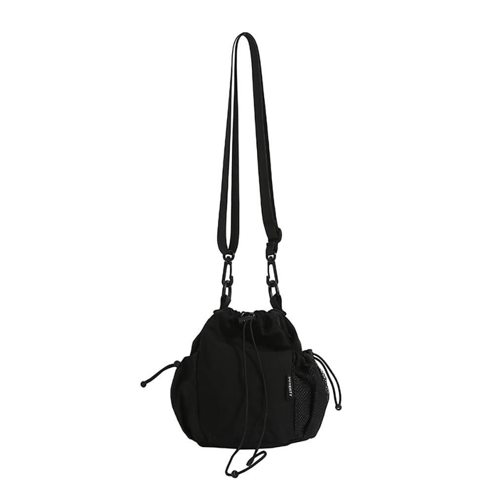 

Cedar Eight Women s Drawstring Shoulder Bag, Casual, Small Nylon Bag with Mesh Pocket (Black)