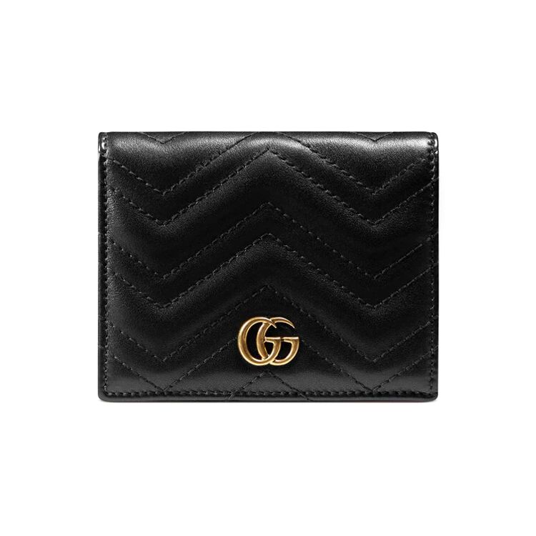 

Gucci GG Marmont Bifold Wallet Black Chevron Quilted Leather Gold GG Logo Card Holder 443125-DRW1T-1000 Box(Basic Set+Box)
