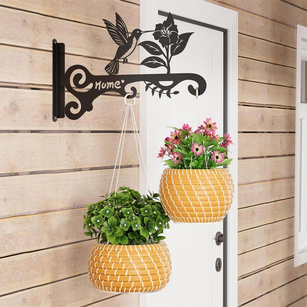 Outdoor Plant Hanger 2 Pieces Flower Basket Hangers 10 Inch Metal Rack Wall Mounted With Bird Flower Design For Patio Lantern