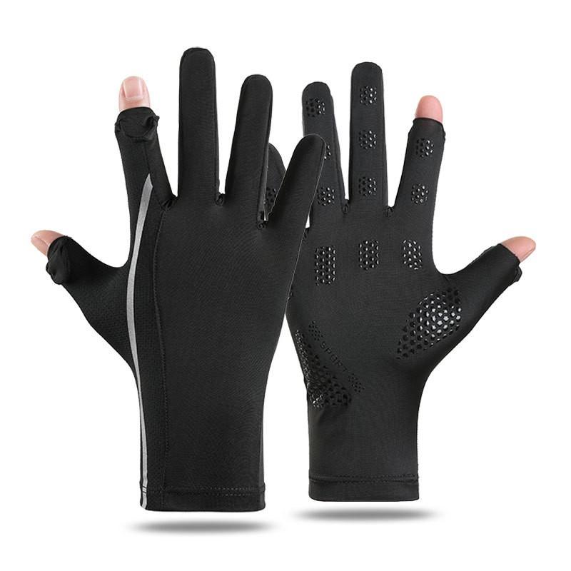 Mens Breathable Ice Silk Cycling Gloves UV Protection Anti-Slip Touchscreen Sport Outdoor Riding Thin UV Protection Anti-Reflective Black