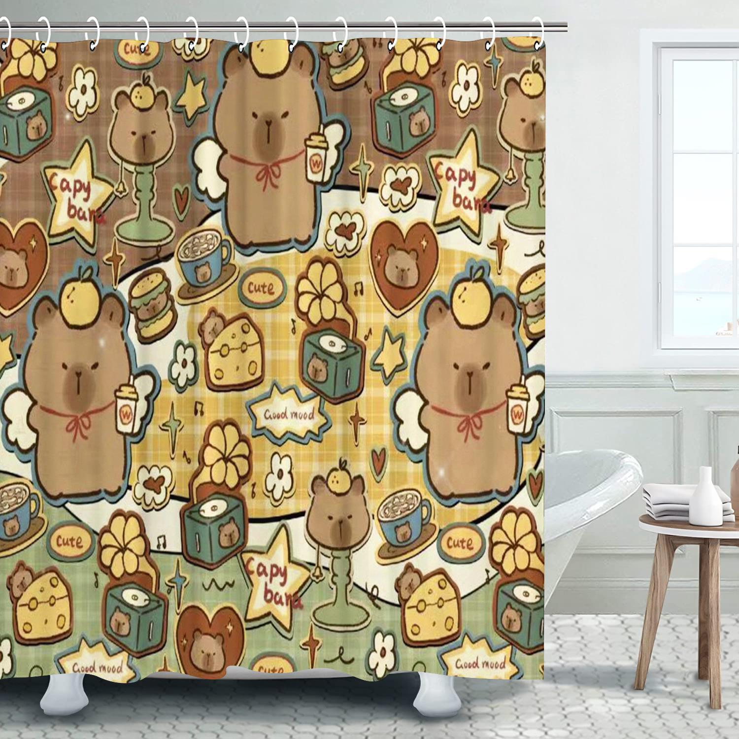 

Capybara Cartoon Shower Curtain Cute Bath Set Screen Sets Setluxury Funny Hook Up Bathroom Accessories 150x180cm