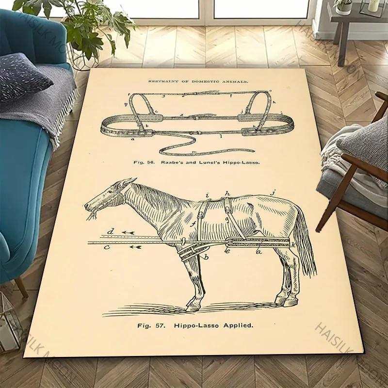 3D HD Vintage Horse Tack & Accessories Carpet for Living Room,Bedroom,Office Mat, Rug - Perfect Gift for Horse Equestrian Lovers