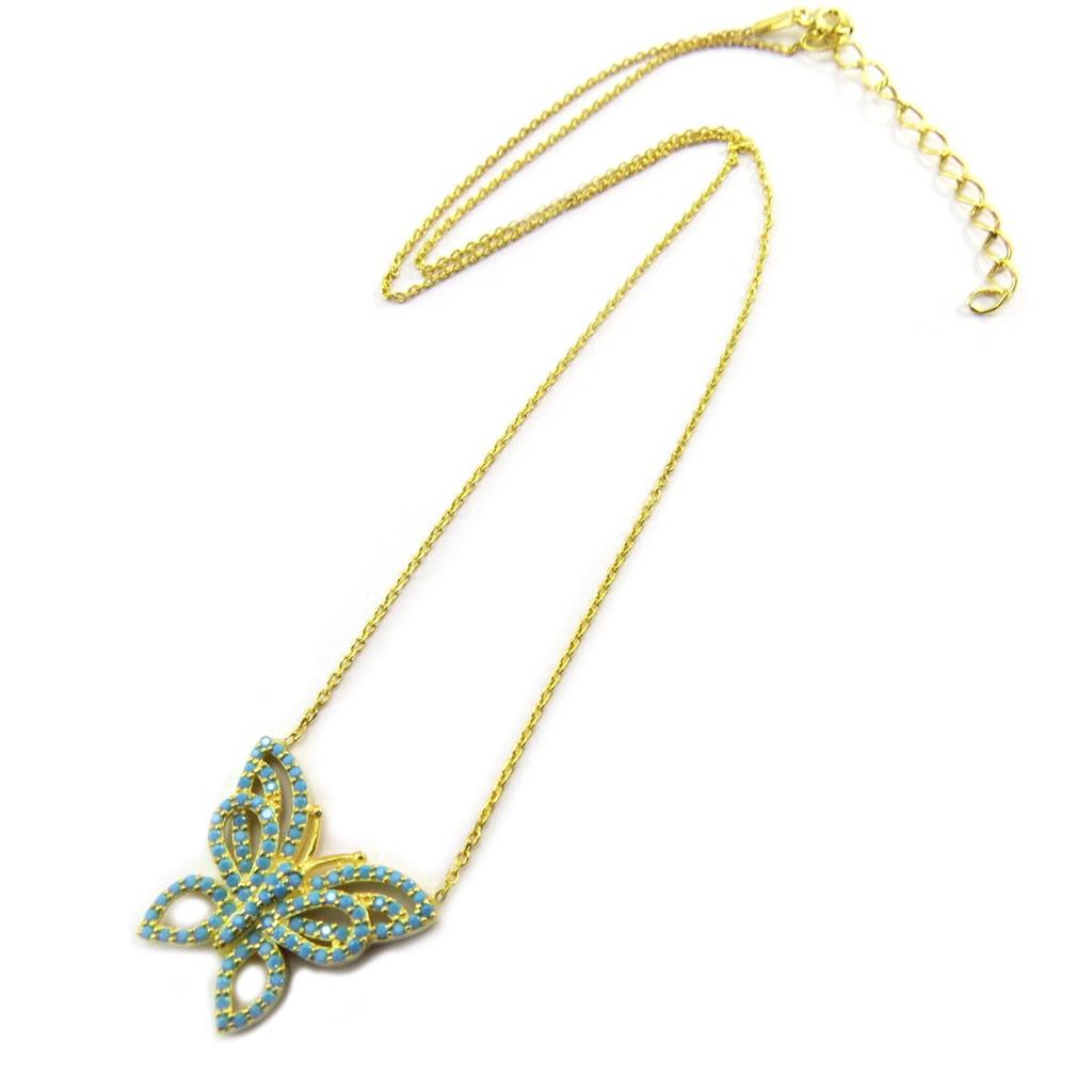 Les Trésors De Lily [P2435] - Silver Necklace 'Papillon Lumière' Turquoise Gold