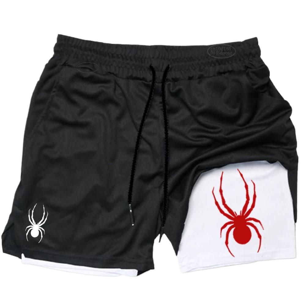 

2025 Summer New Spider Men s Sports Shorts 2 in 1 Gym Running Shorts Jogging Casual Sportswear Fitness Double Layer Shorts L