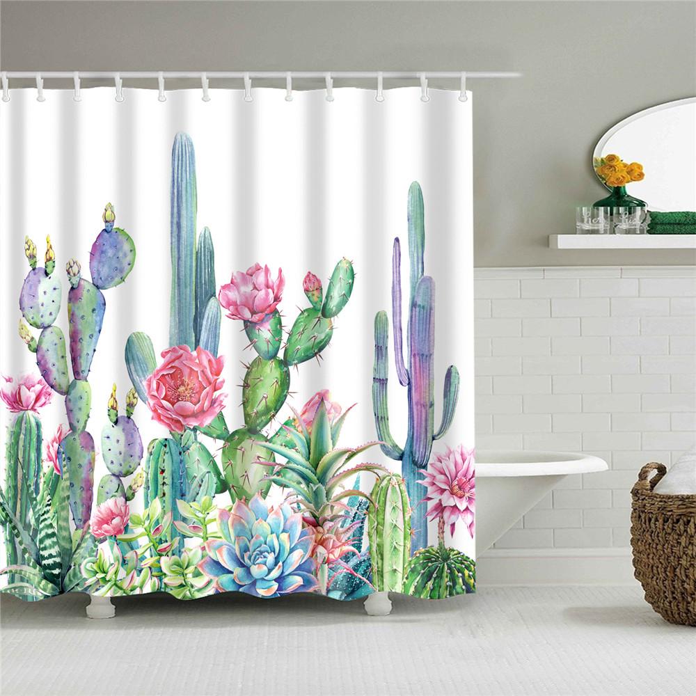 Plant Stripes Shower Curtain Bathroom Waterproof Polyester Shower Curtains for Bathroom Flower Print Bath Curtain with Hooks