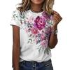 Plus Size Xl-7xl Summer Trend Pear Blossom Print Round Neck Short Sleeved Printed T-shirt