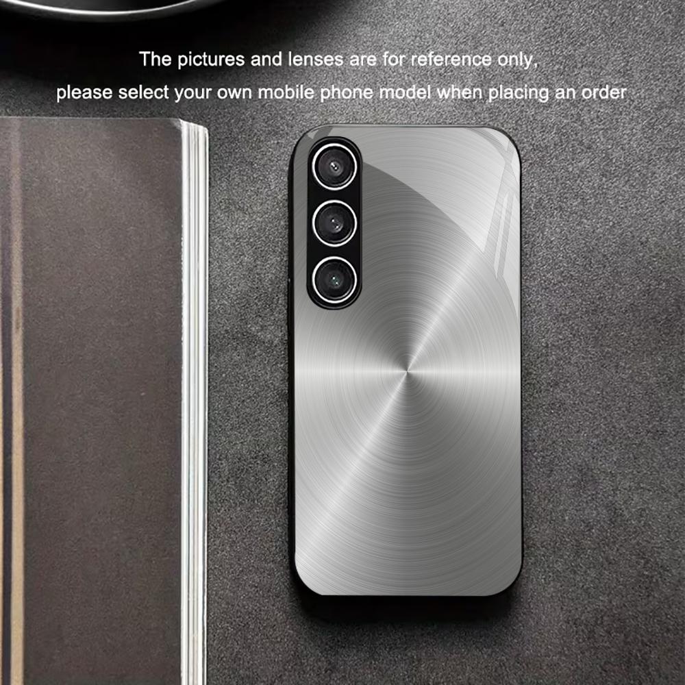 Textură Metal Periat Vopsea Metalică Carcasă Telefon din Sticlă pentru Samsung Galaxy S26 S25 S24 S23 S22 S21 Ultra Plus FE 5G Imprimare UV 2D