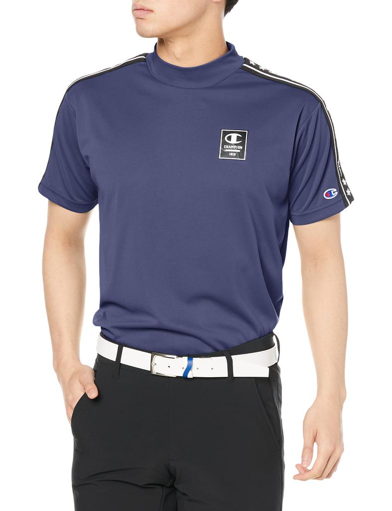 Short Sleeve Quick Odor UV Graphic Logo Mock Neck Golf Navy XL [Champion] Shirt, Drying, Antibacterial, Resistant, Protection, Print, Shirt, C3-VG309