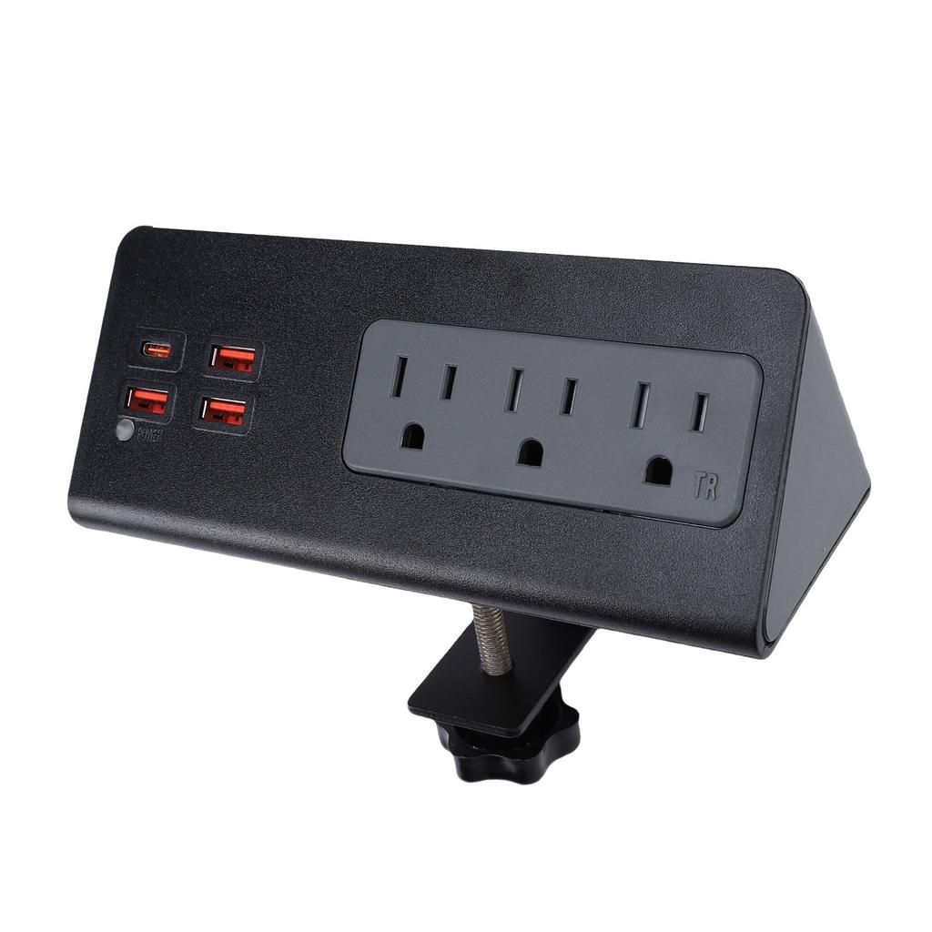 Desk Clamp Power Strip 15A 1875W 3 AC Outlets 3 USB A 1 PD20W USB C Ports Desktop Edges Mount Power Strip Surge