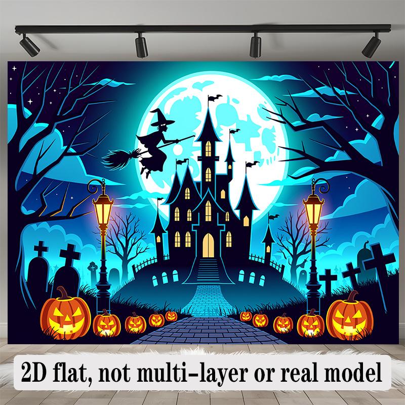 Party Backdrop Halloween Castle Flat Banners Scary Pumpkin Patch Ghostly Night Event Backdrop Decoration Front Door Decor